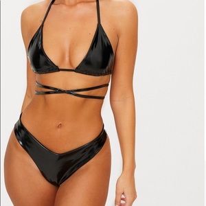 Pretty Little Thing Black Vinyl Bikini Set